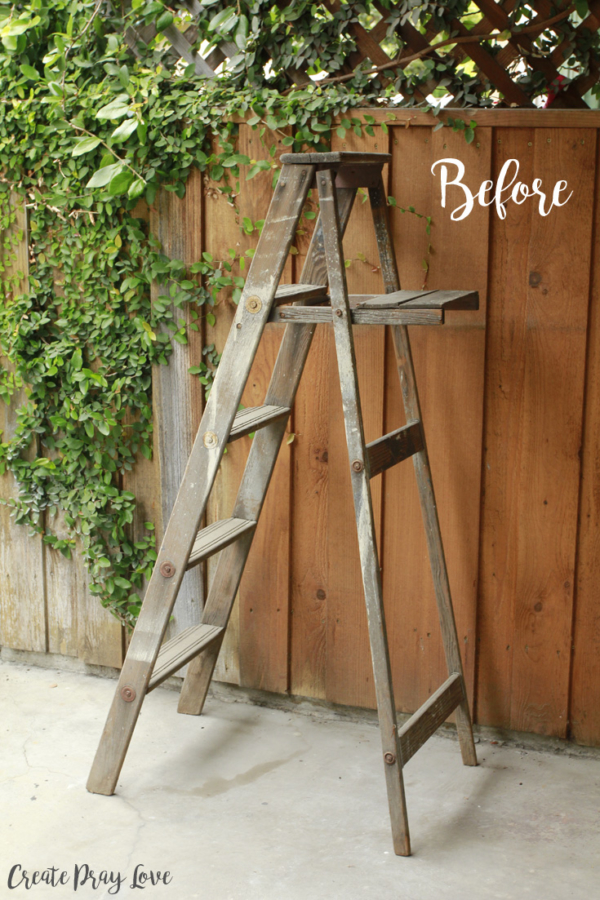 DIY Wooden Ladder Outdoor Shelving Unit - Create Pray Love